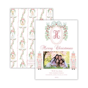 Aquarell Nussknacker Weihnachtskarte | Grandmillennial Weihnachtskarte | Weihnachtskarte mit Familienwappen | Aquarell Weihnachtskarte | Druckbar
