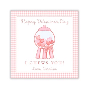 Watercolor Bubblegum Valentine Tag | I Chews You Valentine Tag | Girls Preppy Valentine | School Valentines | Toddler Valentines | Printable