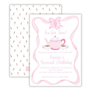 Watercolor Tea for Two Birthday Party Invitation | Grandmillennial Tea Party Invitation | Let's Par-tea | Printable