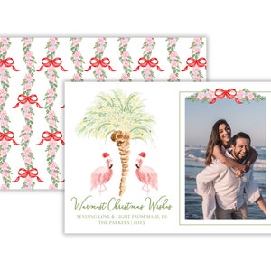 Aquarel kustkerstkaart | Grandmillennial strand kerstkaart | Vakantiekaart voor strand | Tropische kerstkaart | Afdrukbaar