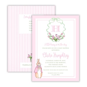 Watercolor Boy&#39;s Classic Peter Rabbit Baby Shower Invitation | Little Bunny Baby Shower Invite | Grandmillennial Baby Shower | Printable