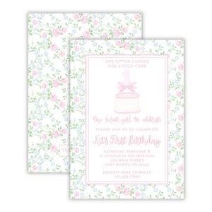 Watercolor Girl's Grandmillennial First Birthday Invitation | One Little Candle First Birthday | Classic 1st Birthday Invitation | Printable