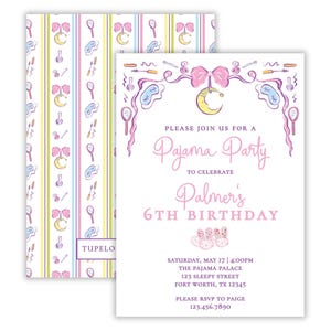 Watercolor Pajama Party Birthday Invitation | Preppy Slumber Party Invitation | Girly Spa Birthday Party | Sleep Under Party | Printable