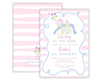 Watercolor Girl's Park Birthday Party Invitation | Preppy Park Playground Birthday Party Invite | Party at the Park Invitation | Printable