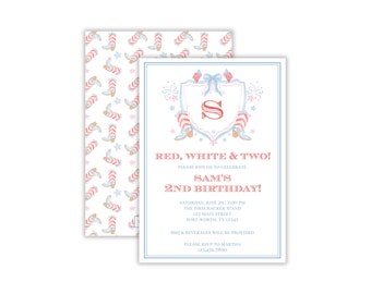 Watercolor 4th of July Birthday Party | Preppy Patriotic Birthday Party Invitation | Patriotic Cowboy Party | Red White & Two | Printable