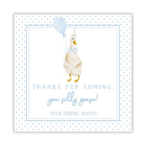 Watercolor Boy&#39;s Silly Goose First Birthday Party Favor Tag | One Silly Goose Thank You Tag | Boy Silly Goose Party Favor |  Printable