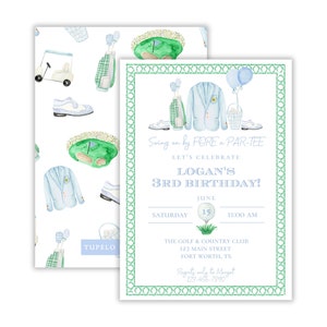 Watercolor Boy&#39;s Golf Birthday Party Invitation | Hole in One Birthday Invitation | Masters Birthday Party Invitation | Printable