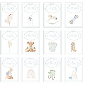 Cartes d’étape d’héritage du garçon aquarelle | Cartes Grandmillennial Milestone | Cartes d’étape vintage preppy | Cartes d'étape imprimables