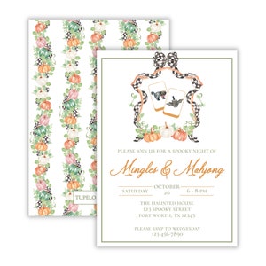 Invitación a fiesta de Mahjong de Halloween con acuarela / Invitación a fiesta Mingle & Mahj / Invitación de Mahjong espeluznante de otoño / Mahj de Halloween / Imprimible