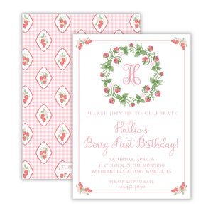 Watercolor Berry First Birthday Party Invitation | Preppy Berry Birthday Invite | Grandmillennial Berry Party | Strawberry Party | Printable
