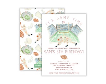 Watercolor Boy&#39;s Football Party Invitation | First Down Party Invitation | Preppy Football Party | Vintage Football Party | Printable