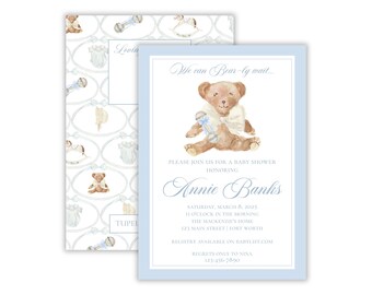Watercolor Vintage Boy's Baby Shower | We Can Bearly Wait Shower | Classic Teddy Bear Baby Shower | Grandmillennial Boy Shower | Printable