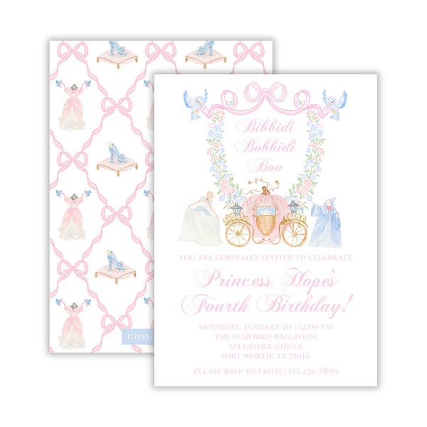 Invitation d'anniversaire de Cendrillon aquarelle | Fête de princesse classique | Fête de conte de fées pour filles | Téléchargement imprimable