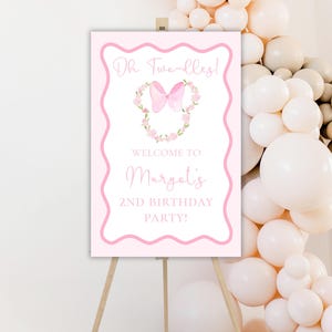 Watercolor Oh Two-dles Birthday Party Welcome Sign | Preppy Minnie Mouse Welcome Sign | Classic Minnie Second Birthday Sign | Printable