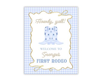 Boy's First Rodeo Welcome Sign: Watercolor Cowboy Boots (Printable)