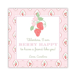 Watercolor Berry Happy Valentine Tag | Strawberry Valentine Tag | Preppy Valentine | School Valentines | Toddler Valentines | Printable
