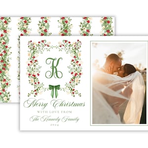 Grandmillennial Christmas Card | Watercolor Christmas Card | Floral Christmas Card | Berries Christmas Card | Printable Holiday Card