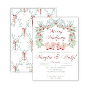 Watercolor Merry Mahjong Party Invitation | Christmas Mahjong Party Invitation | Holiday Mahjong Party Invitation | Printable
