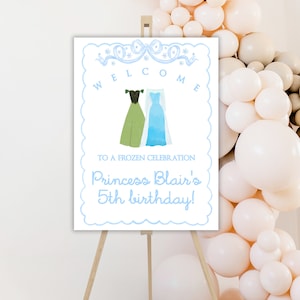 Preppy Girl&#39;s Frozen Welcome Sign | Anna & Elsa Welcome Sign | Frozen Birthday Party | Printable