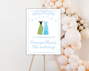 Gefrorenes Willkommensschild des Preppy Girl | Anna & Elsa Willkommensschild | Frozen Geburtstagsparty | Druckbar
