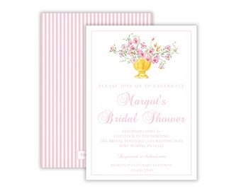Watercolor Floral Grandmillennial Bridal Shower Invitation | Preppy Floral Bridal Shower | Classic Bridal Brunch Invitation | Printable