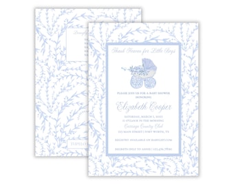 Watercolor Classic Boys Baby Shower Invitation | Thank Heaven for Little Boys Shower | Boys Coastal Grandmillennial Baby Shower | Printable