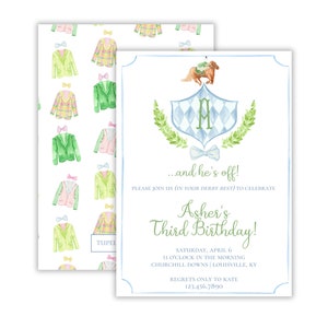 Watercolor Boy's Kentucky Derby Birthday Party Invitation | Preppy Racehorse Birthday Party | Watercolor Horse Race Invitation | Printable
