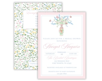 Watercolor Grandmillennial Garden Party Bridal Shower Invitation | Garden Party Luncheon | Watercolor Garden Party Invitation | Printable