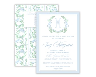 Watercolor Grandmillennial Baby Shower Invitation | Classic Gender Neutral Baby Shower Invitation | Bespoke Baby Shower Invite | Printable