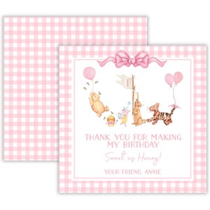 Etiqueta para lembrancinhas de aniversário clássica do Ursinho Pooh em aquarela para meninas | Lembrancinhas de festa do Ursinho Pooh na moda | Cartões de agradecimento do Ursinho Pooh | Para imprimir