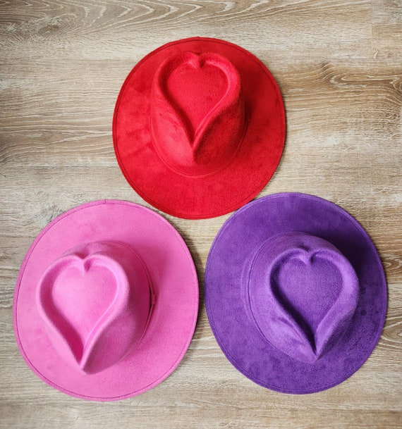NEW! Heart Shaped Vegan Suede Hats. Stiff Brim Hat. Custom  display picture 1
