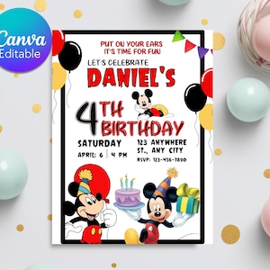 Editable Mickey mouse Kids Birthday Invitation, Printable Kid Birthday Party Invitation, Digital Kid Party Invite Template, Instant Download