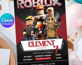 Invitación de cumpleaños editable de Roblox, fiesta de juegos para niños (plantilla de Canva)