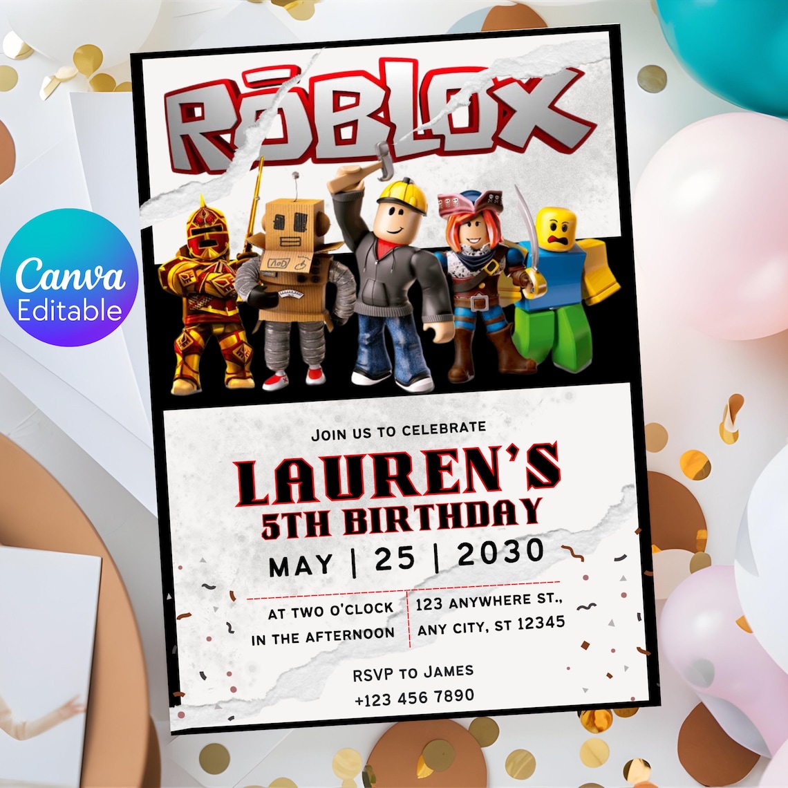 Roblox Birthday Invitation, Editable Kids Party Template (canva) - Etsy