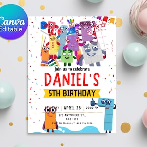 Invitación de cumpleaños de Numberblocks, invitación de cumpleaños editable, invitación de fiesta de cumpleaños para niños de Numberblocks, fiesta de Learn Numbers First Second