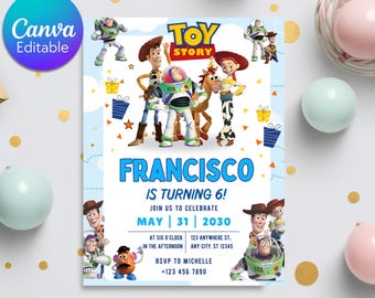 Toy Story-verjaardagsuitnodiging, bewerkbare uitnodiging voor kinderfeestje (digitale download)