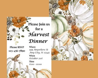 Harvest Dinner, Fall Dinner, Fall Party, High Quality, Elegant and Editable. Autumn Dinner editable with Pro Canva