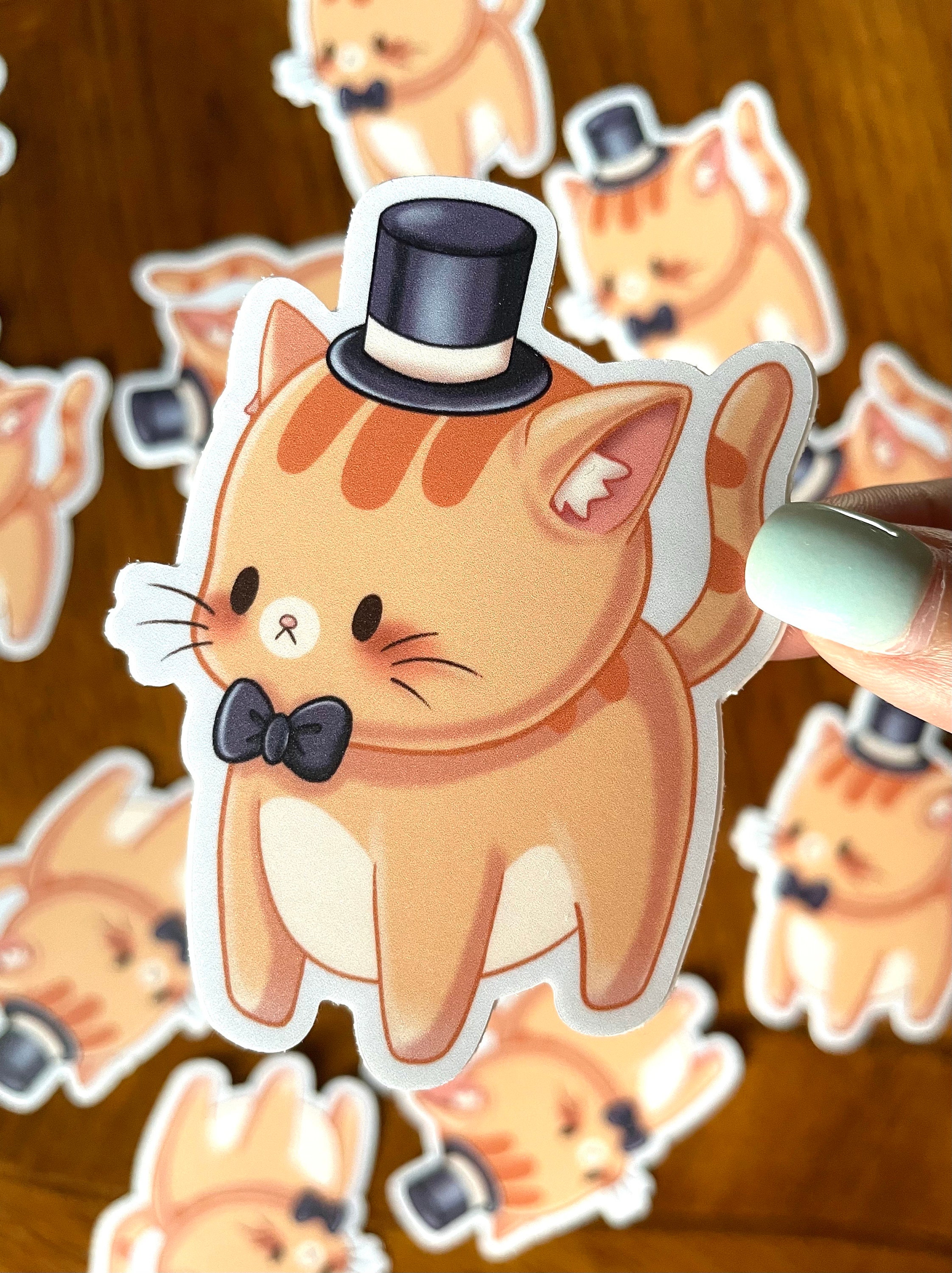 Fancy Cat Vinyl Sticker – Cute Kawaii Waterproof Decal - Etsy