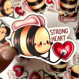 Strong Heart Bee Vinyl Sticker - Laptop Decal/Waterbottle Sticker/Stickers/Custom Stickers/Kawaii Sticker/Waterproof Sticker/Nurse/Gifts/Fun