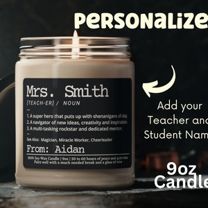 Personalized Teacher Appreciation Candle, Teacher Thank-you Gift, Teacher Appreciation Week Gift, Custom Gift for Teacher, Gift from Student