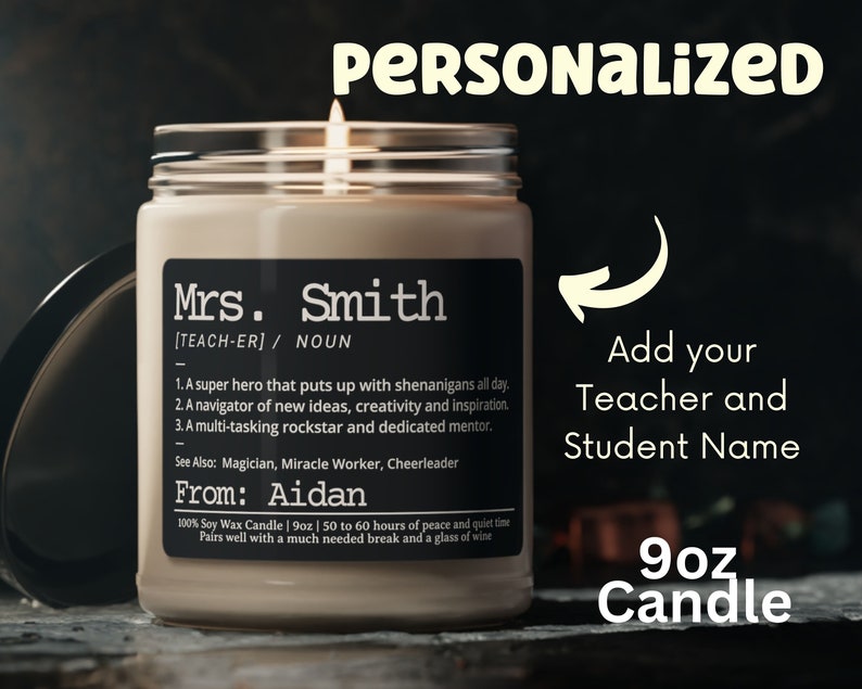 Personalized Teacher Appreciation Candle, Teacher Thank-you Gift, Teacher Appreciation Week Gift, Custom Gift for Teacher, Gift from Student image 1