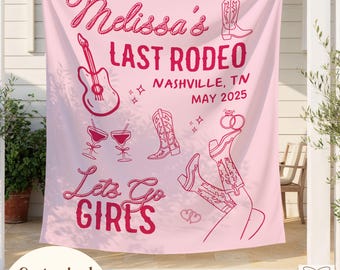 Pancarta personalizada para despedida de soltera con temática vaquera, tapiz para despedida de soltera campestre, decoración para despedida de soltera estilo western, fin de semana de despedida de soltera en Last Rodeo Nashville