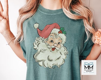 Retro Santa Shirt, Vintage Santa TShirt, Santa Claus Face Tee, Comfort Colors Vintage Christmas Tee, Retro Holiday Shirt, Womens Holiday Top