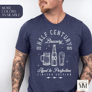 50th Birthday Shirt for Him, 1975 Vintage Birthday TShirt, Beer Lover Birthday Tee, Mens 50th Birthday T-Shirt, Funny 50th Gift for Husband