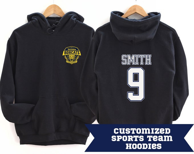 Sports Team Customizable Hoodie, Custom Team Number Hoodie, Soccer, Baseball, Hockey, Football team hoodies, Sports Fan Sweater
