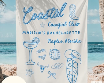 Banner personalizado para despedida de solteira com tema country, viagem de amigas no estilo faroeste, tapeçaria para despedida de solteira na praia, placa para festa de despedida de solteira na praia com tema country.