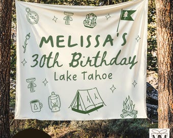 Custom Camping Bachelorette Trip Banner, Camp Bach Party Tapestry, Lake Tahoe Bridal Party Decor, Lake Outdoor Bachelorette Weekend Backdrop