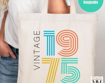 50th Birthday Gift For Women, 1975 Vintage Canvas Tote Bag, Fiftieth Birthday Party Gift Bag, 50th Bday Gift For Her, Retro 50th Friend Gift