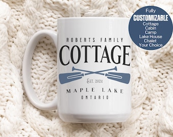 Customizable Family Cottage Coffee Mug, Personalized Lake House Gift, House Warming Gift for New Cabin, New Chalet Gift, Family Cabin Decor