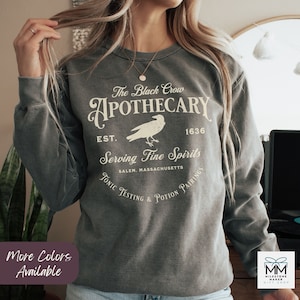 Black Crow Apothecary Halloween Sweatshirt, Salem Massachusetts Comfort Colors Shirt, Witchy Fall Crewneck, Spooky Season Vintage Sweater